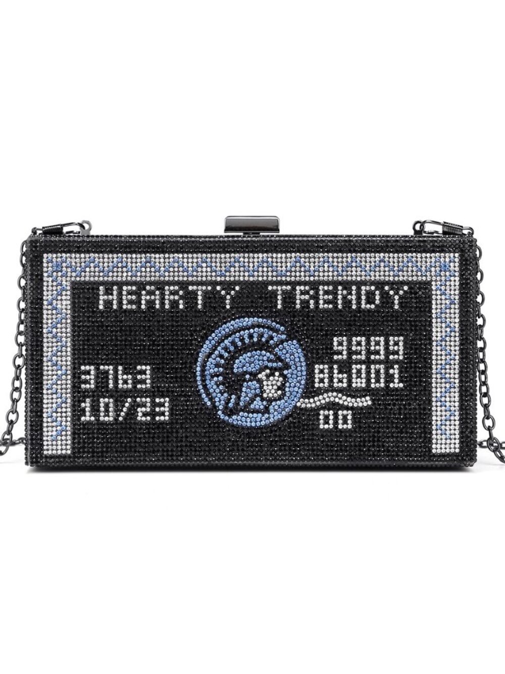 Hearty Trendy Blac Card Rhinestone Evening Bag Clutch Bag